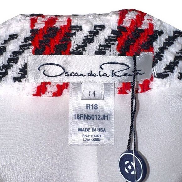 NWT Oscar De La Renta Bicolor Houndstooth Tweed Jacket Sz 14 - Picture 2 of 10